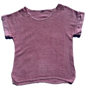 MEO MELI Pink Knit Cotton Linen Blend Blouse